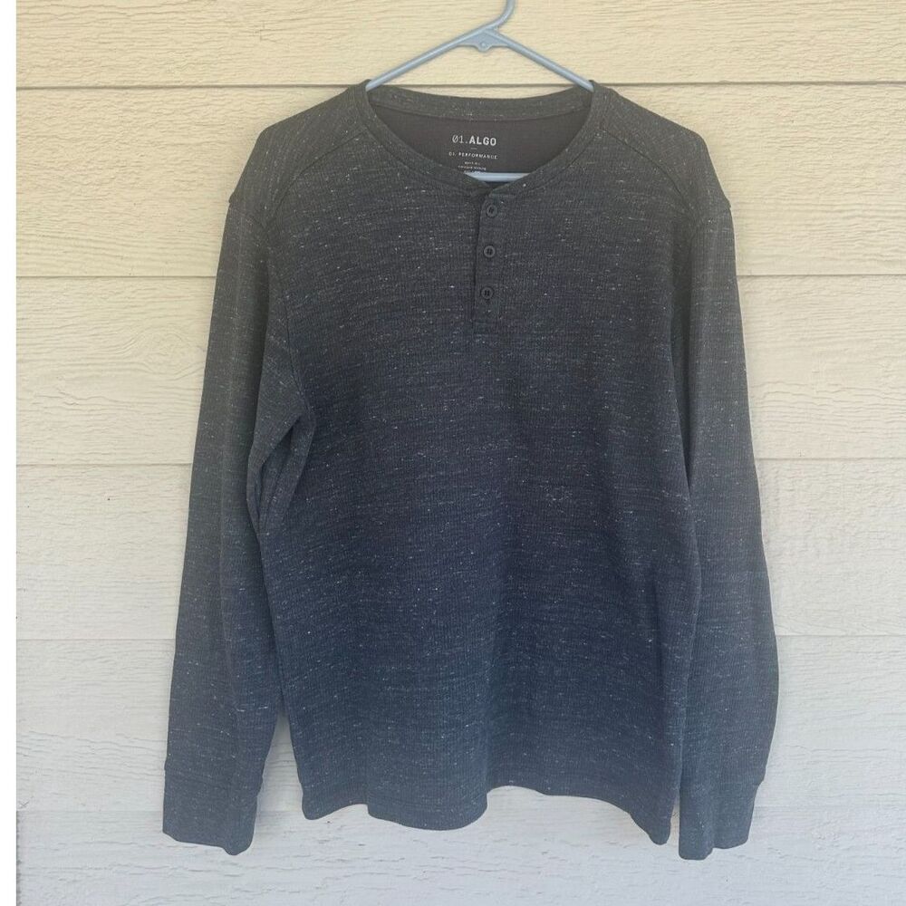 01.ALGO Performance Waffle Knit Henley Shirt Charcoal Grey Men's L